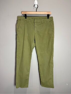 Frank & Eileen Wicklow Olive Raw Hem Cropped Chino Pants Size 8 USA